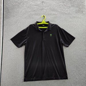 Monster Energy Men Polo L Black Embroidered Logo Activewear Short Sleeve